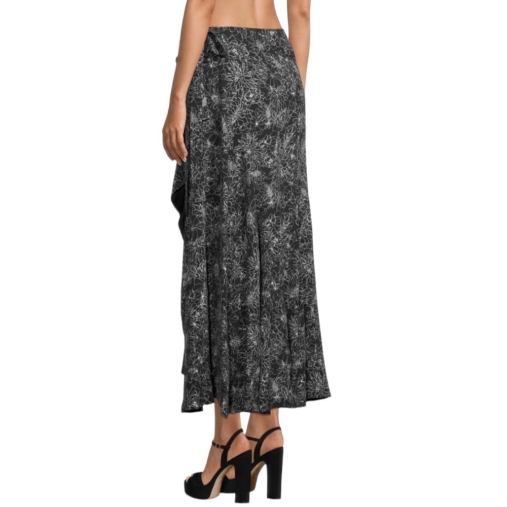 Amur Knox Wrap Floral Skirt Ruffle Black White - Picture 3 of 10